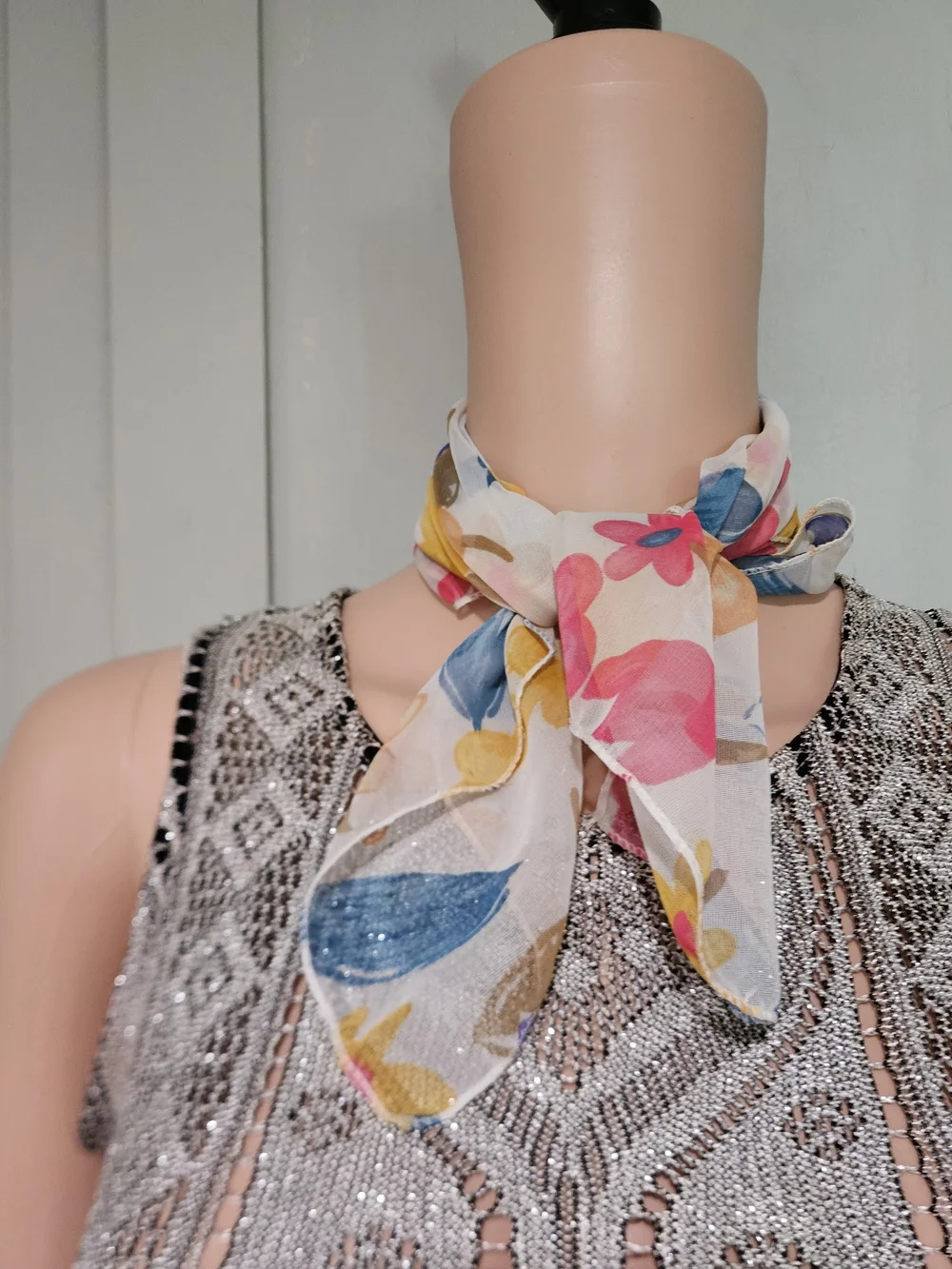 Vintage Silk Blend Floral Handkerchief Scarf Retro Cottagecore Neck Scarf